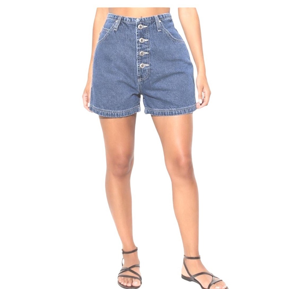 Carolina Blues High Waisted Denim Shorts Button Fly Cinch Back Medium Wash 12
